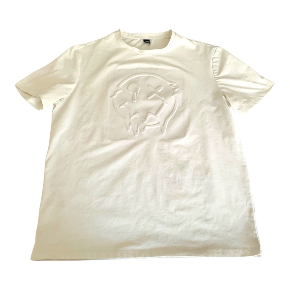Manfinity T-Shirt Mens XL White 3D Embossed Melting Smiley Face Graphic Tee‎